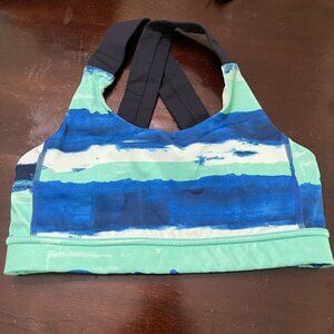 Lululemon All Sport Bra Adjustable Brush Strokes Harbor Blue Crisscross 6